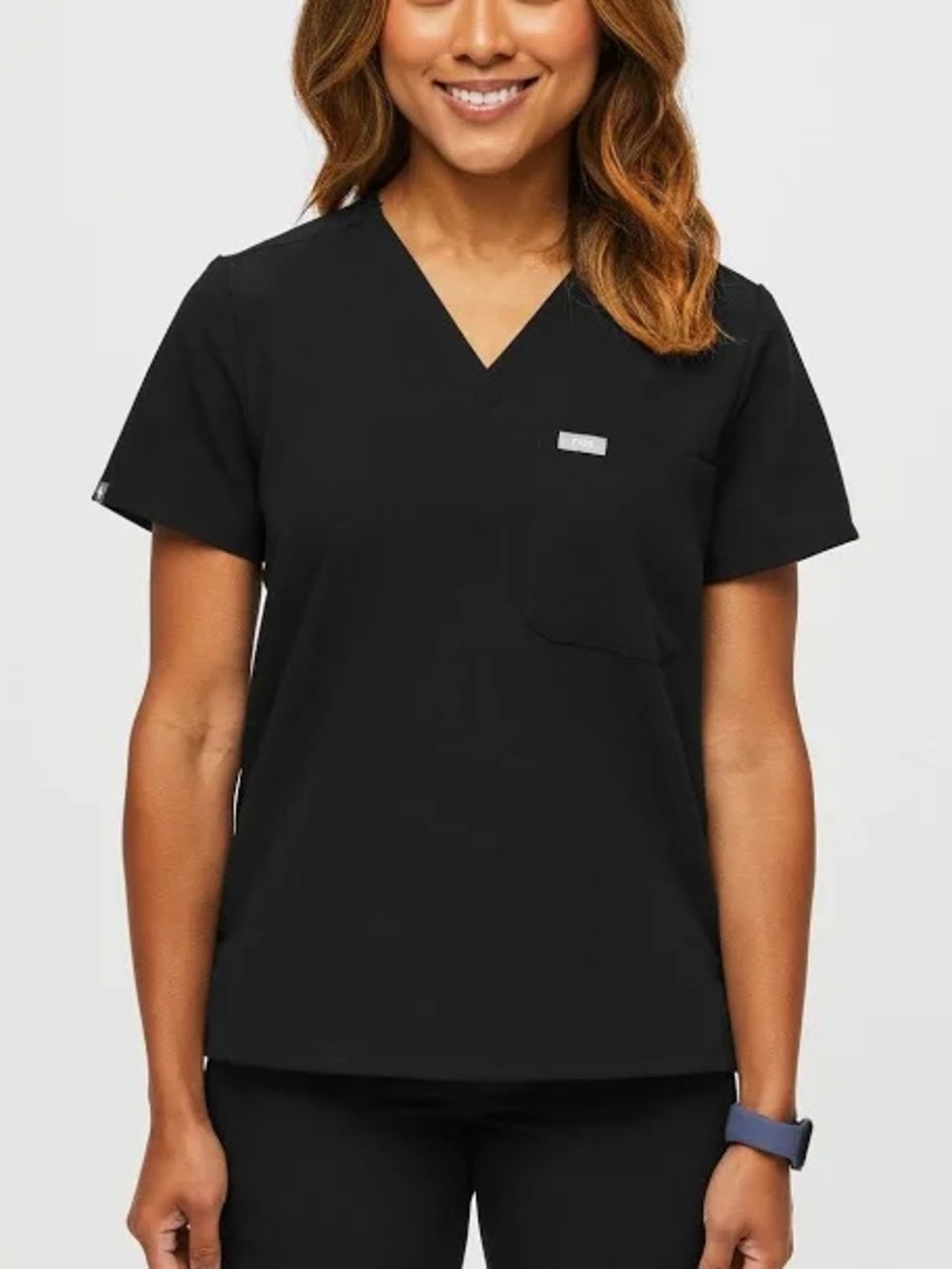 Figs Black V-Neck Short Sleeve Medical Top & Straight Leg Pants Set